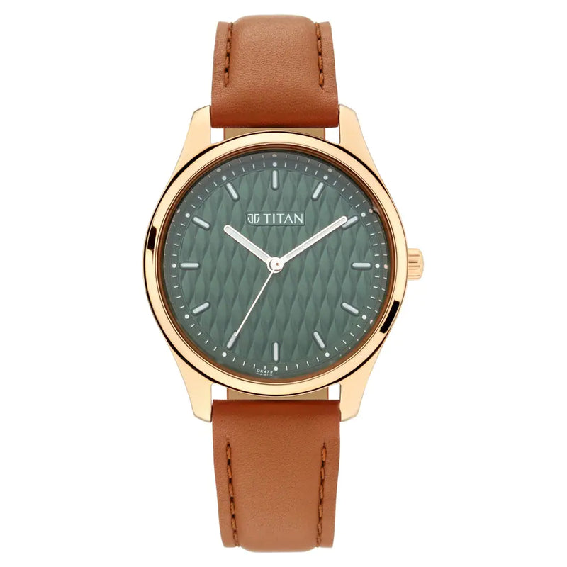 Titan Workwear Watch with Green Dial & Leather Strap NP2639WL01 - KRISHNA WATCH COMPANY