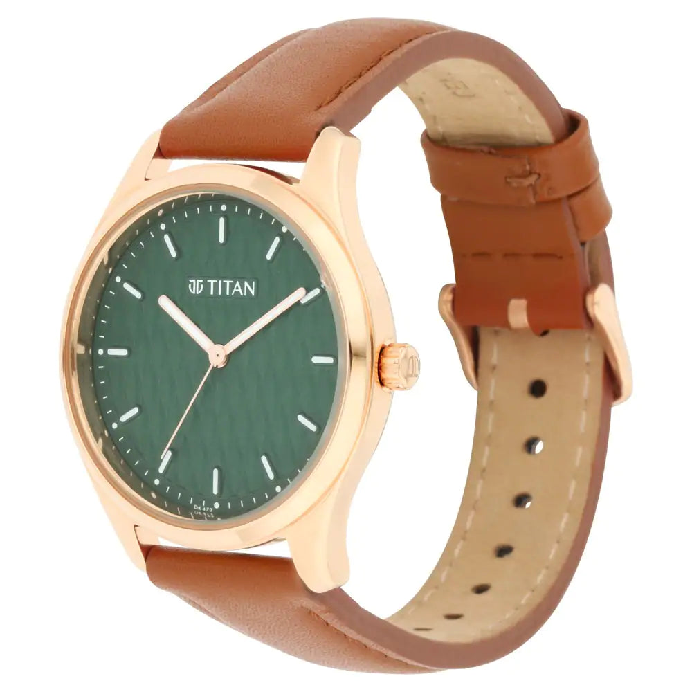 Titan Workwear Watch with Green Dial & Leather Strap NP2639WL01 - KRISHNA WATCH COMPANY