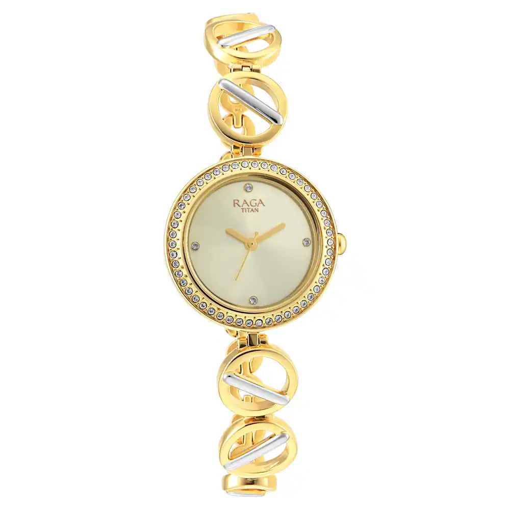 Titan Raga Viva Golden Dial Metal Strap Watch 2643BM01 - KRISHNA WATCH COMPANY