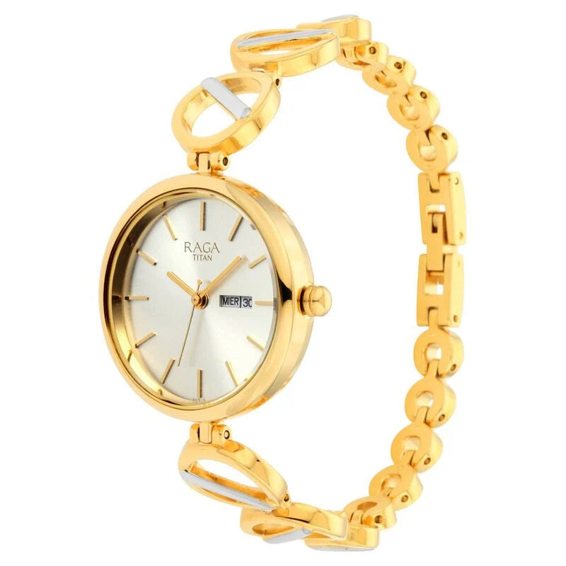 Titan Raga Viva Silver Dial Analog with Day and Date Metal Strap Watch for Women 2644BM01 - KRISHNA WATCH COMPANY