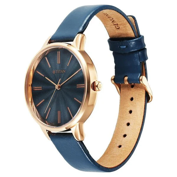 Titan Neo Quartz Analog Blue Dial Leather Strap Watch For Women 2648wl08 - KRISHNA WATCH COMPANY