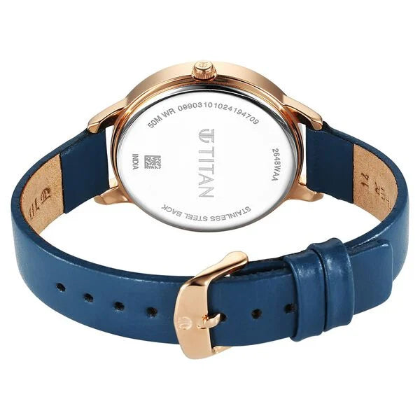 Titan Neo Quartz Analog Blue Dial Leather Strap Watch For Women 2648wl08