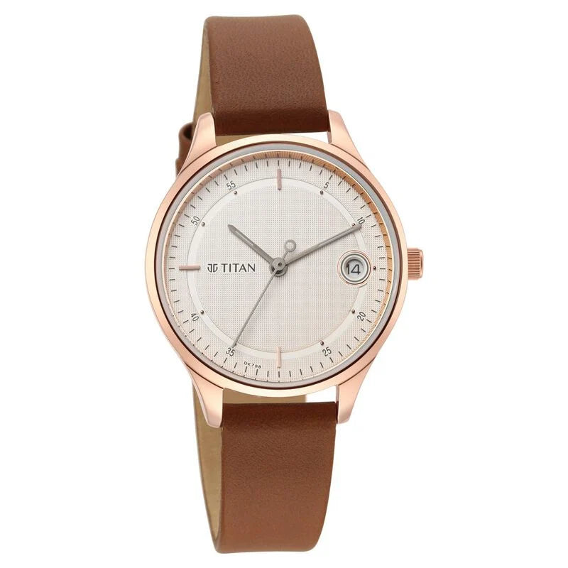 Titan Workwear Silver Dial Women Watch With Leather Strap 2649WL01 - KRISHNA WATCH COMPANY