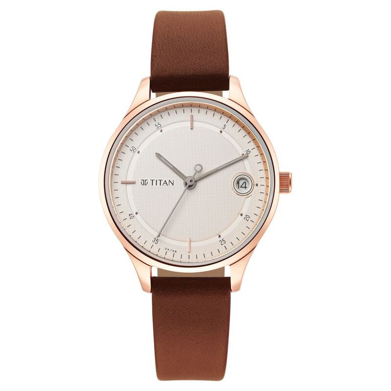 Titan Workwear Silver Dial Women Watch With Leather Strap 2649WL01 - KRISHNA WATCH COMPANY