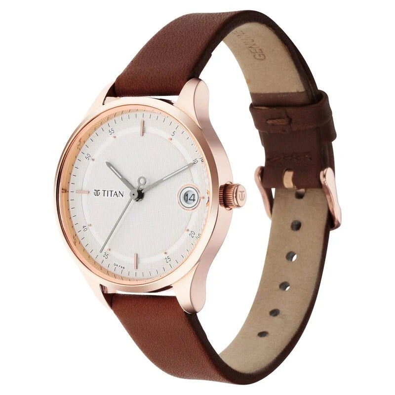 Titan Workwear Silver Dial Women Watch With Leather Strap 2649WL01 - KRISHNA WATCH COMPANY