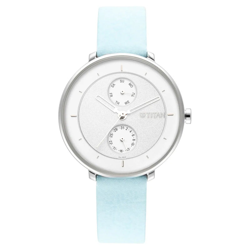 Titan Pastel Dreams Silver Dial Blue Leather Strap Watch NQ2651SL04 - KRISHNA WATCH COMPANY