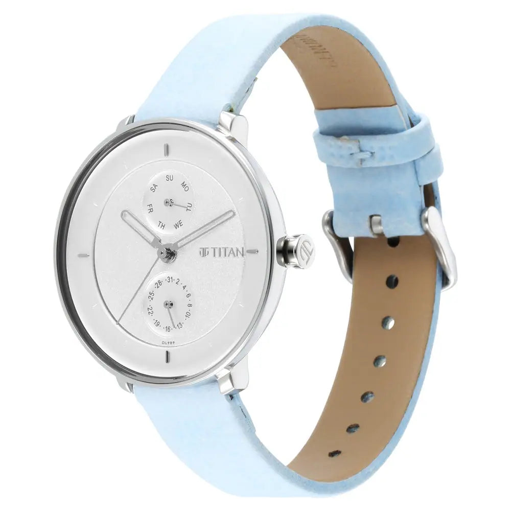 Titan Pastel Dreams Silver Dial Blue Leather Strap Watch NQ2651SL04 - KRISHNA WATCH COMPANY