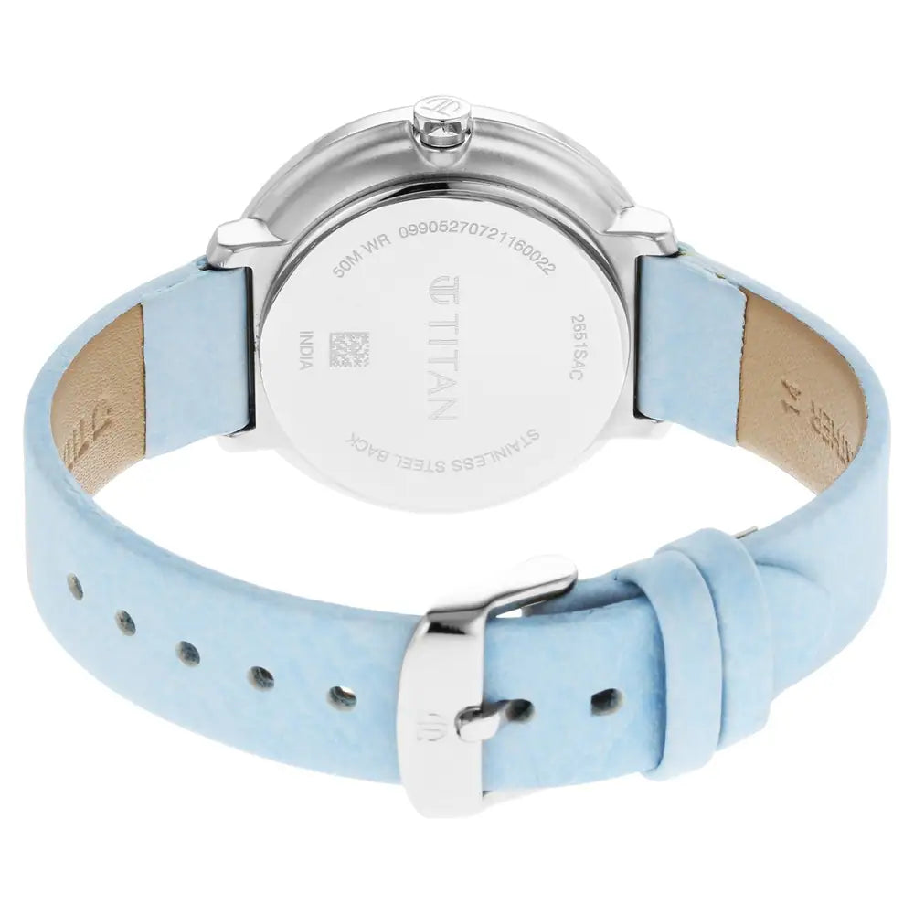 Titan Pastel Dreams Silver Dial Blue Leather Strap Watch NQ2651SL04 - KRISHNA WATCH COMPANY