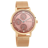 Titan Workwear Rose Gold Dial Quartz Multifunction Metal Strap watch for Women nt2652wm01