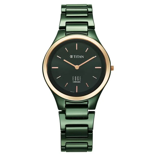 Titan Edge Bicolour Quartz Analog Green Dial Green Ceramic Strap Watch For Women 2653kc12 - KRISHNA WATCH COMPANY