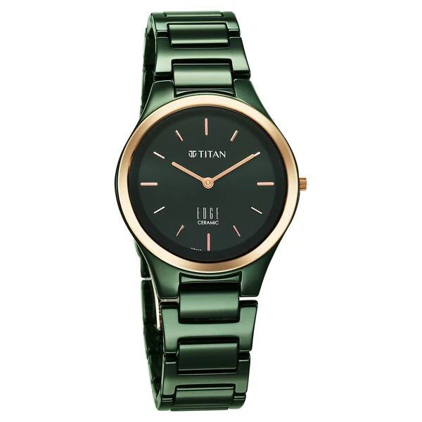 Titan Edge Bicolour Quartz Analog Green Dial Green Ceramic Strap Watch For Women 2653kc12 - KRISHNA WATCH COMPANY