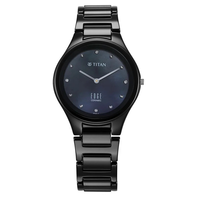 Titan Edge Ceramic Quartz in Glossy Black with Diamonds and Rich Mother of Pearl Dial Watch for Women 2653NC02 - KRISHNA WATCH COMPANY