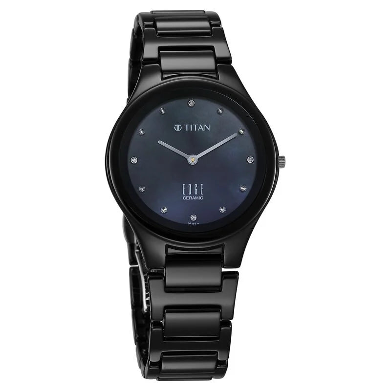 Titan Edge Ceramic Quartz in Glossy Black with Diamonds and Rich Mother of Pearl Dial Watch for Women 2653NC02 - KRISHNA WATCH COMPANY