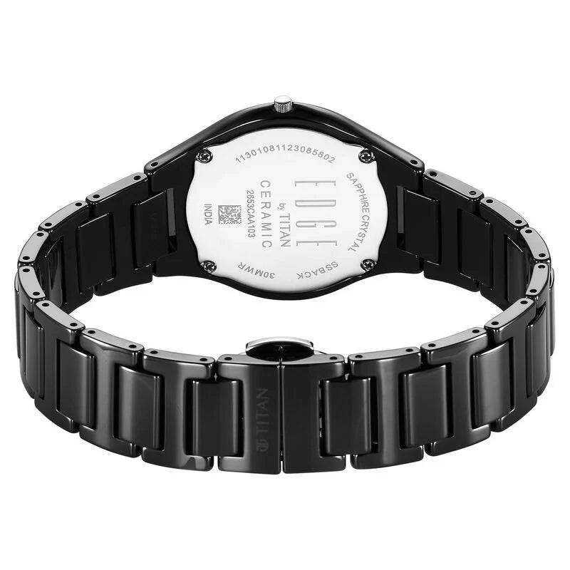 Titan Edge Ceramic Quartz in Glossy Black with Diamonds and Rich Mother of Pearl Dial Watch for Women 2653NC02 - KRISHNA WATCH COMPANY