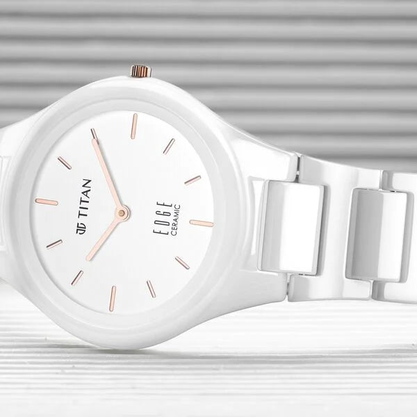 Titan Edge Ceramic Quartz in Arctic White Dial Watch for Women 2653qc04 - KRISHNA WATCH COMPANY