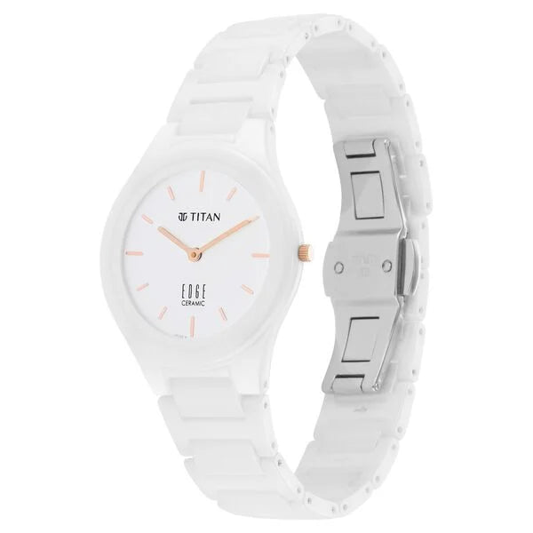 Titan Edge Ceramic Quartz in Arctic White Dial Watch for Women 2653qc04 - KRISHNA WATCH COMPANY