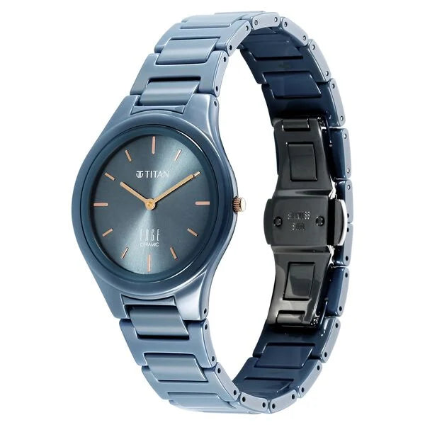 Titan Edge Ceramic Quartz Analog Blue Dial Ceramic Strap Watch For Women 2653QC07 - KRISHNA WATCH COMPANY