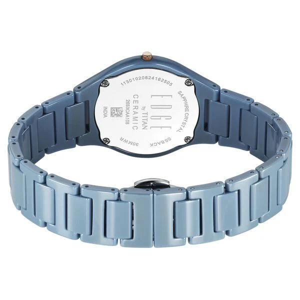 Titan Edge Ceramic Quartz Analog Blue Dial Ceramic Strap Watch For Women 2653QC07 - KRISHNA WATCH COMPANY