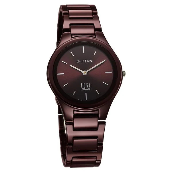 Titan Wine Ceramic Quartz Analog Maroon Dial Ceramic Strap Watch For Women - 2653QC18 - KRISHNA WATCH COMPANY