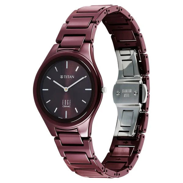 Titan Wine Ceramic Quartz Analog Maroon Dial Ceramic Strap Watch For Women - 2653QC18 - KRISHNA WATCH COMPANY
