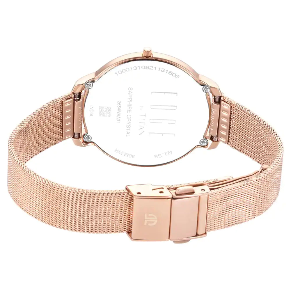 Titan Ladies Edge White Dial Rose Gold Stainless Steel Strap Watch 2654WM01 / NS2654WM01 - KRISHNA WATCH COMPANY