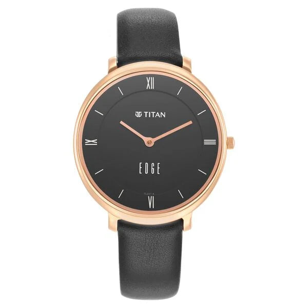 Titan Women Edge Black Dial Black Leather Strap Watch / 2655wl01 - KRISHNA WATCH COMPANY