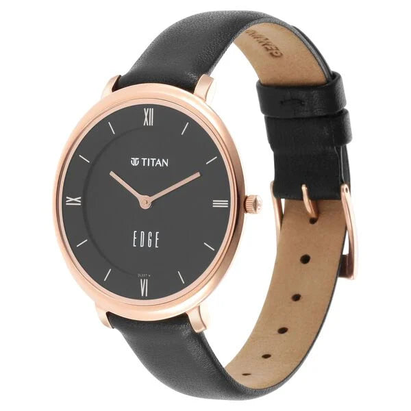 Titan Women Edge Black Dial Black Leather Strap Watch / 2655wl01 - KRISHNA WATCH COMPANY