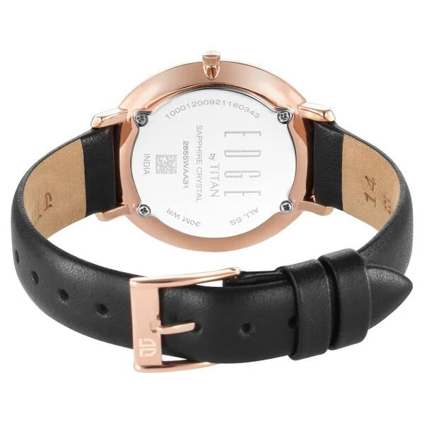 Titan Women Edge Black Dial Black Leather Strap Watch / 2655wl01 - KRISHNA WATCH COMPANY