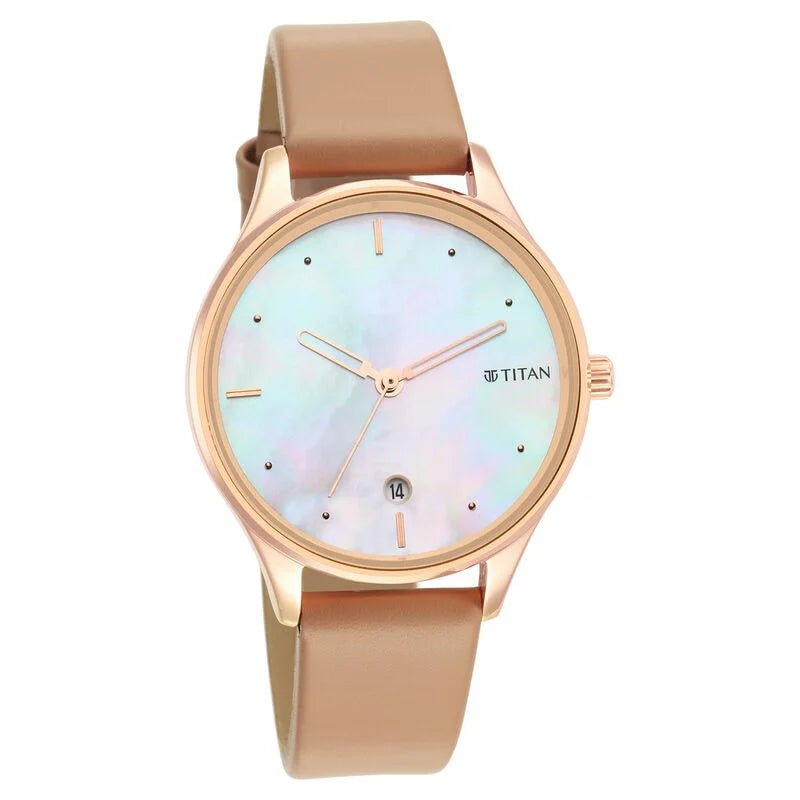 Titan Pastel Dreams Mother Of Pearl Dial Analog Leather Strap watch for Women / 2670WL03 - KRISHNA WATCH COMPANY