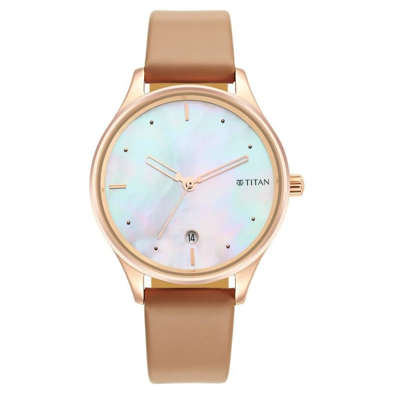 Titan Pastel Dreams Mother Of Pearl Dial Analog Leather Strap watch for Women / 2670WL03 - KRISHNA WATCH COMPANY