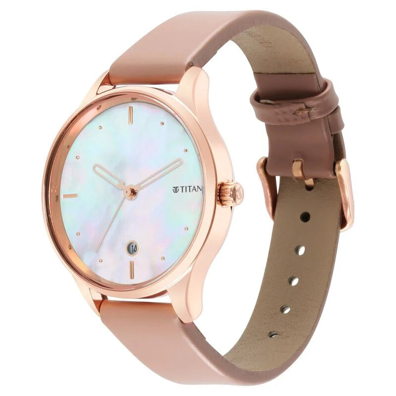 Titan Pastel Dreams Mother Of Pearl Dial Analog Leather Strap watch for Women / 2670WL03 - KRISHNA WATCH COMPANY