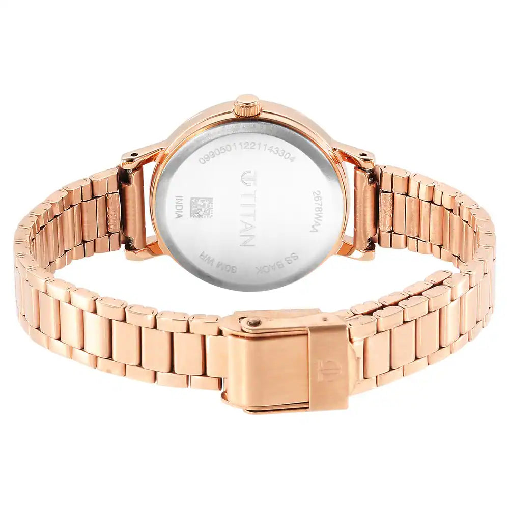 Titan Ladies Karishma Rose Gold Dial Metal Strap Watch 2678WM01 - KRISHNA WATCH COMPANY