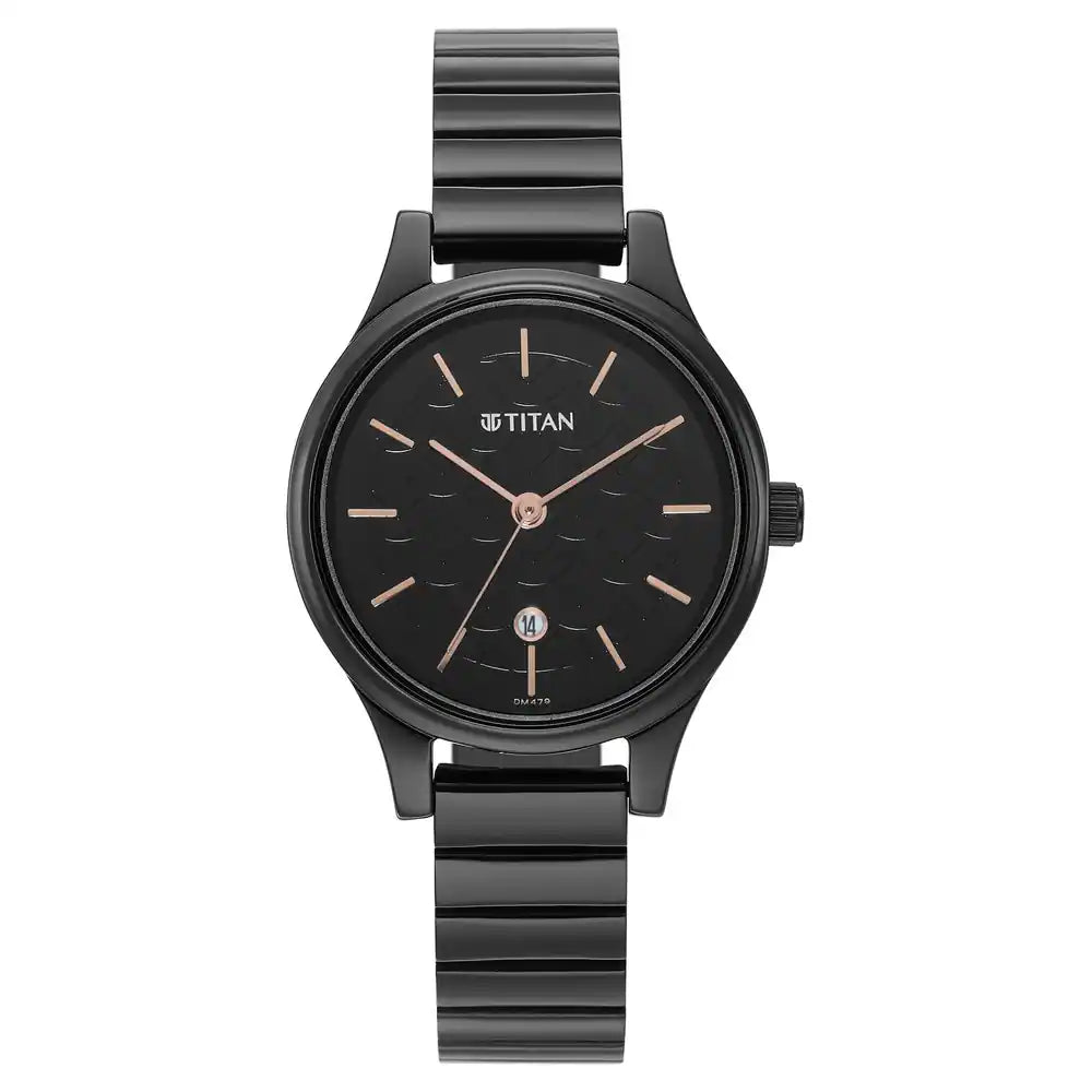 Titan Ladies Karishma Black Dial Metal Strap Watch - 2679NM01 - KRISHNA WATCH COMPANY