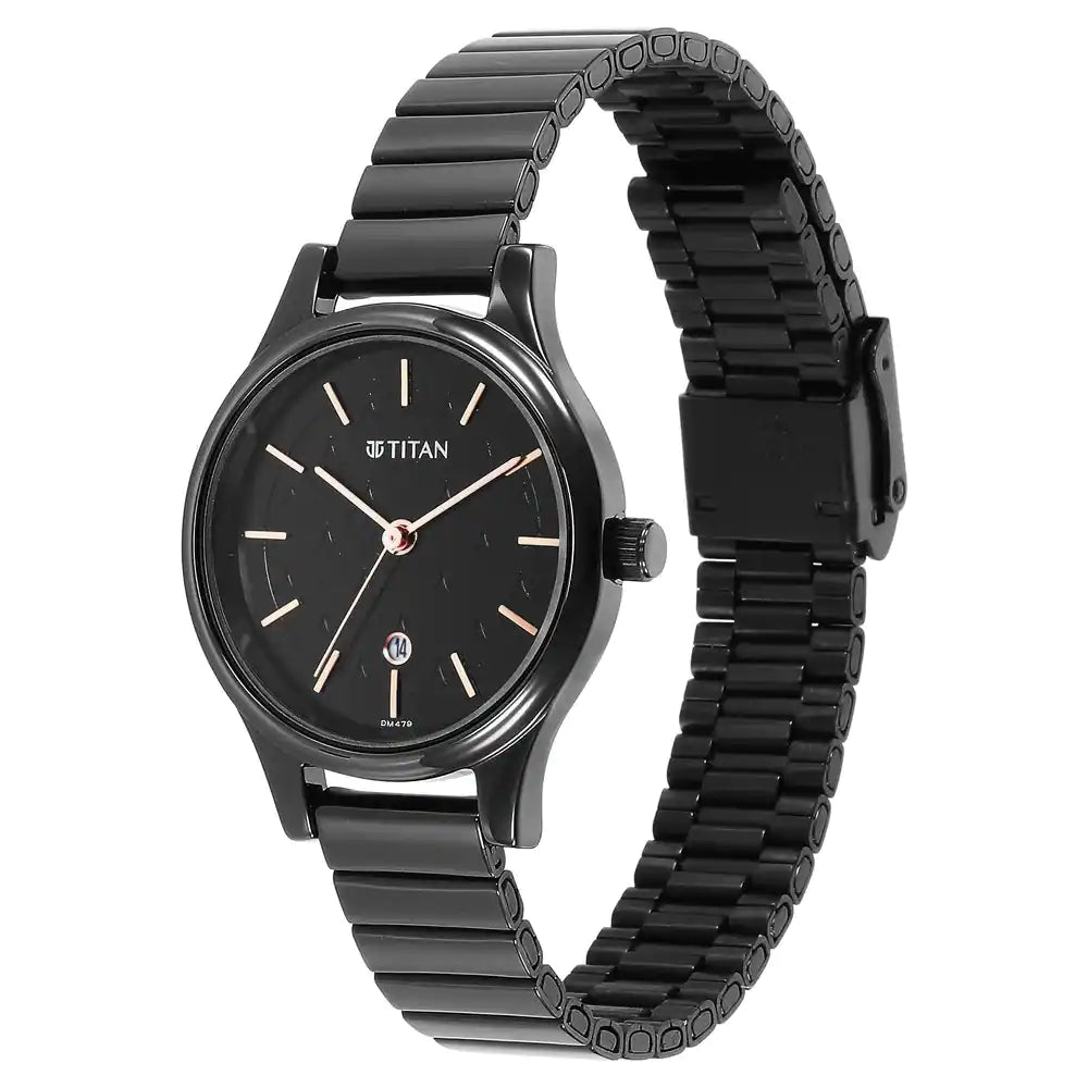 Titan Ladies Karishma Black Dial Metal Strap Watch - 2679NM01 - KRISHNA WATCH COMPANY
