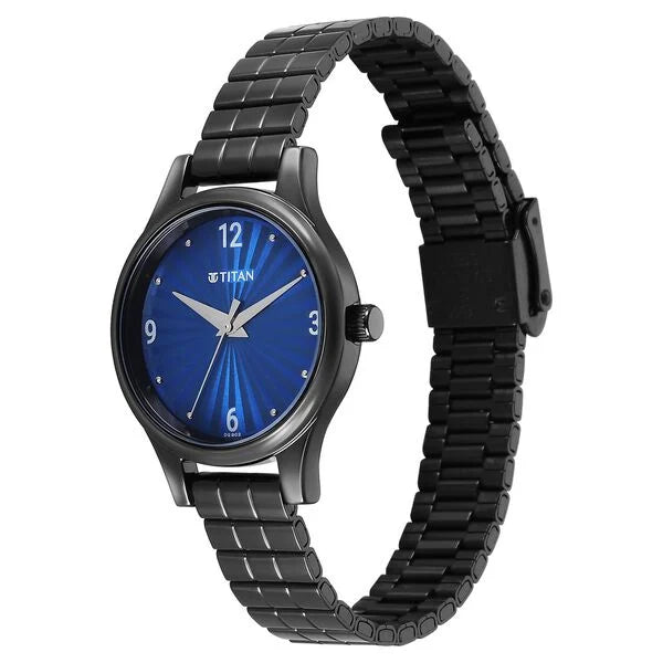 Titan Karishma Quartz Analog Blue Dial Black Stainless Steel Strap Watch For Women 2679nm02 - KRISHNA WATCH COMPANY