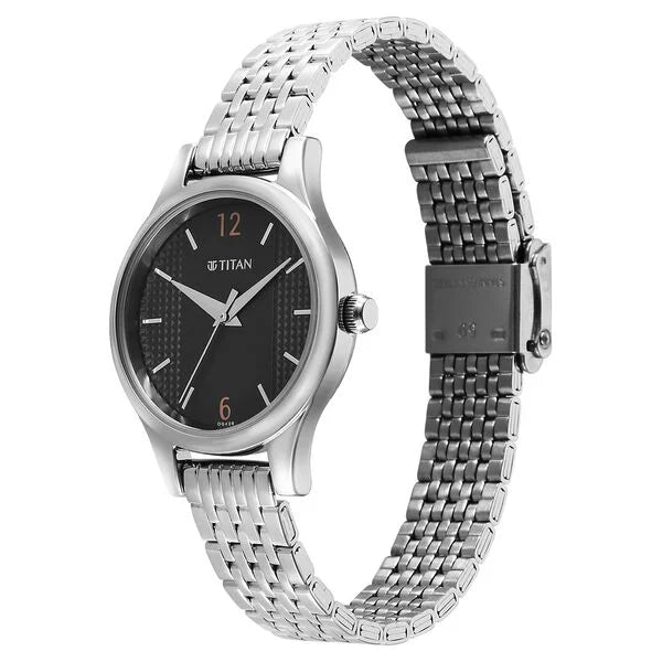 Titan Karishma Quartz Analog Black Dial Silver Stainless Steel Strap Watch For Women 2679sm02 - KRISHNA WATCH COMPANY