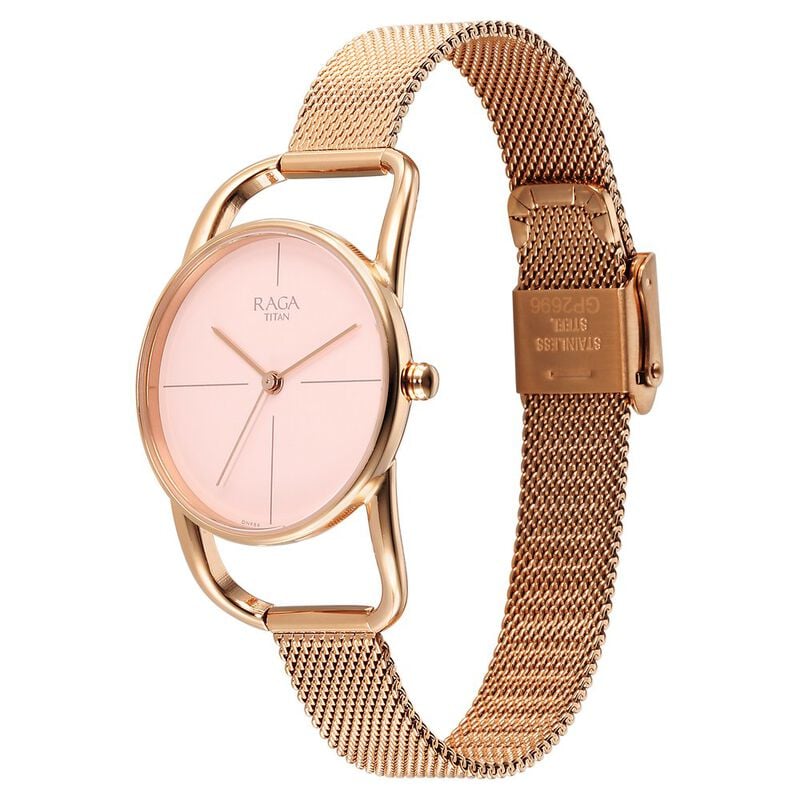 Titan Raga Chic Quartz Analog Pink Dial Metal Strap Watch for Women 2696WM01 - KRISHNA WATCH COMPANY