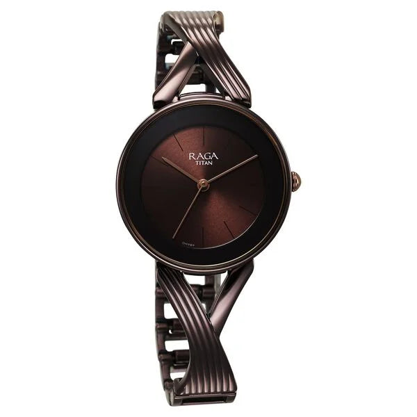 Titan Raga Chic Quartz Analog Brown Dial Metal Strap Watch for Women 2698qm01 - KRISHNA WATCH COMPANY