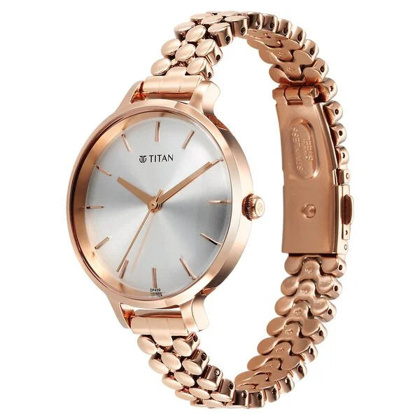 Titan Secluded Quartz Analog Silver Dial Metal Strap Watch For Women 2709wm02