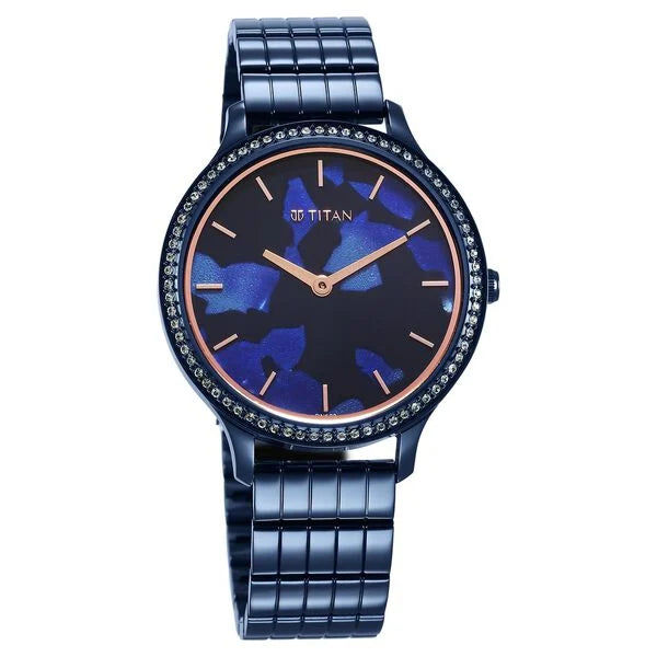 Titan Secluded Quartz Analog Blue Acetate Dial Stainless Steel Strap Watch For Women 2711qm01 - KRISHNA WATCH COMPANY