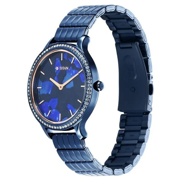 Titan Secluded Quartz Analog Blue Acetate Dial Stainless Steel Strap Watch For Women 2711qm01 - KRISHNA WATCH COMPANY