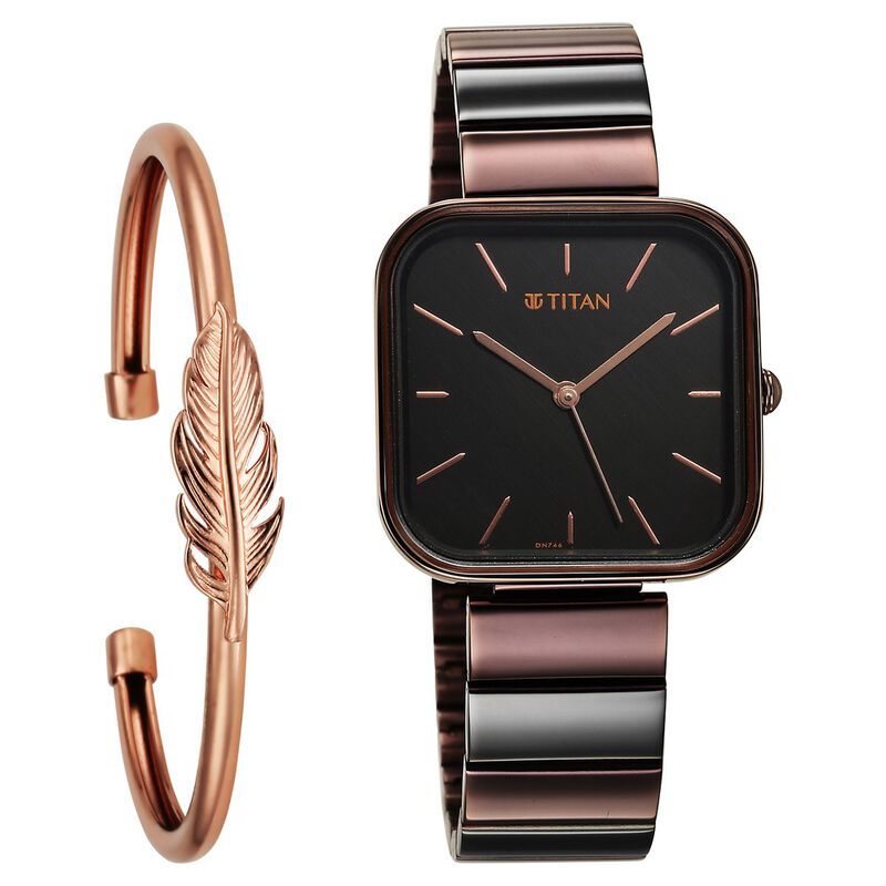 Titan Purple Stackables Quartz Analog Black Dial Stainless Steel Strap Watch for Women 2715KM01F - KRISHNA WATCH COMPANY