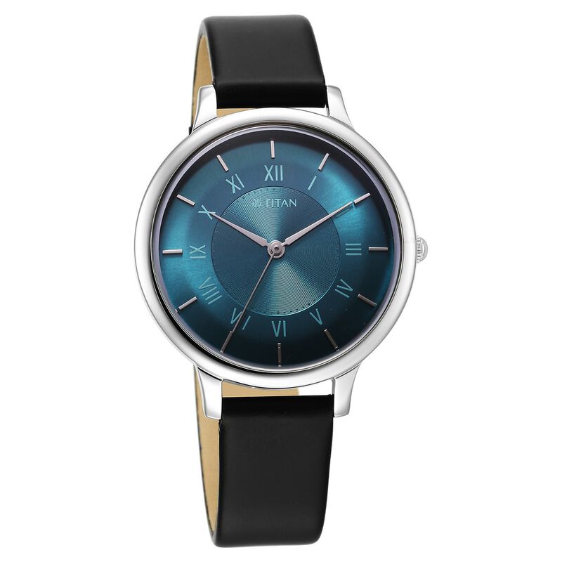 Titan Workwear Quartz Analog Blue Dial Brown Leather Strap Watch For Women 2732SL01 - KRISHNA WATCH COMPANY