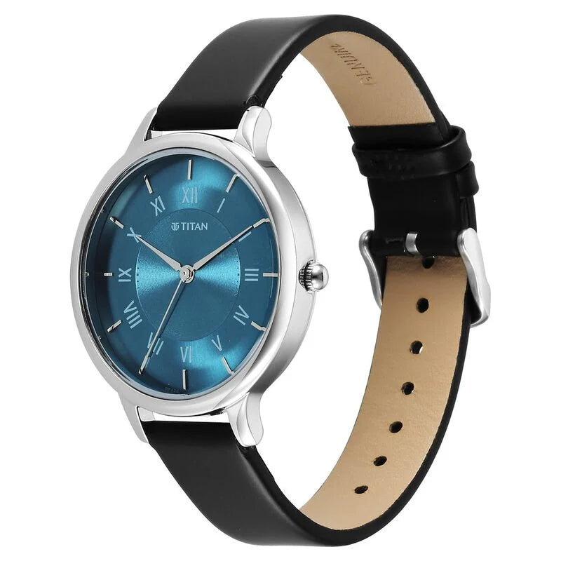 Titan Workwear Quartz Analog Blue Dial Brown Leather Strap Watch For Women 2732SL01 - KRISHNA WATCH COMPANY