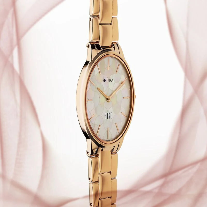 Titan Edge Metal Ladies Allure Quartz Analog Rich Mother Of Pearl Dial Stainless Steel Strap Watch For Women 2734WM02 - KRISHNA WATCH COMPANY