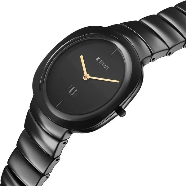 Titan Edge Squircle Quartz Analog Black Dial Ceramic Strap Watch For Women 2757nc01