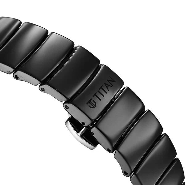 Titan Edge Squircle Quartz Analog Black Dial Ceramic Strap Watch For Women 2757nc01