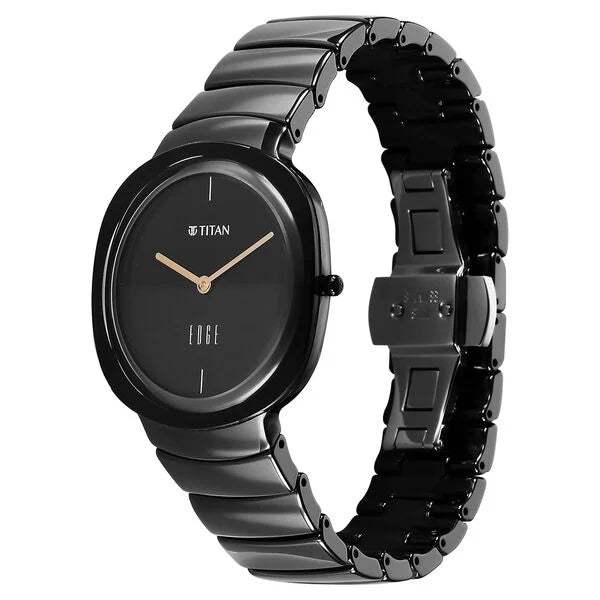 Titan Edge Squircle Quartz Analog Black Dial Ceramic Strap Watch For Women 2757nc01