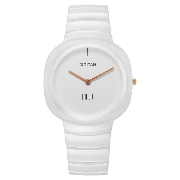 Titan Edge Squircle Quartz Analog White Dial Ceramic Strap Watch For Women 2757qc01