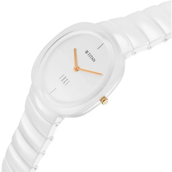Titan Edge Squircle Quartz Analog White Dial Ceramic Strap Watch For Women 2757qc01